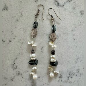Beautiful sterling Silver & freshwater pearl drop earrings! made in Greece 3.5”